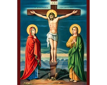 The Crucifixion of ou Lord Icon, handgemaakte Grieks-orthodoxe icoon van Jezus Christus, Byzantijnse kunst muur hangende plaquette, orthodoxe kunst