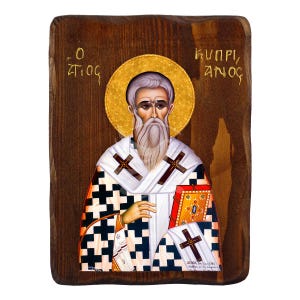 Saint Cyprian icon, Handmade Greek Orthodox icon of St Cyprian, Byzantine art wall hanging plaque, religious gift, christian decor