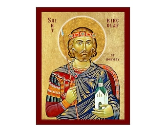 Icono de San Olaf, icono religioso hecho a mano de San Olaf, placa de arte bizantino para colgar en la pared, arte religioso cristiano