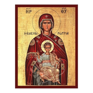 Virgin Mary The Deliverer Icon, Handmade Greek icon of Panagia Eleutherotria, Byzantine art wall hanging plaque, christian gift