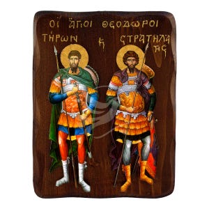Saints Theodore the Tyro and Theodore the Stratelates icon, Handmade icon, Byzantine art plaque, religious gift, christian decor