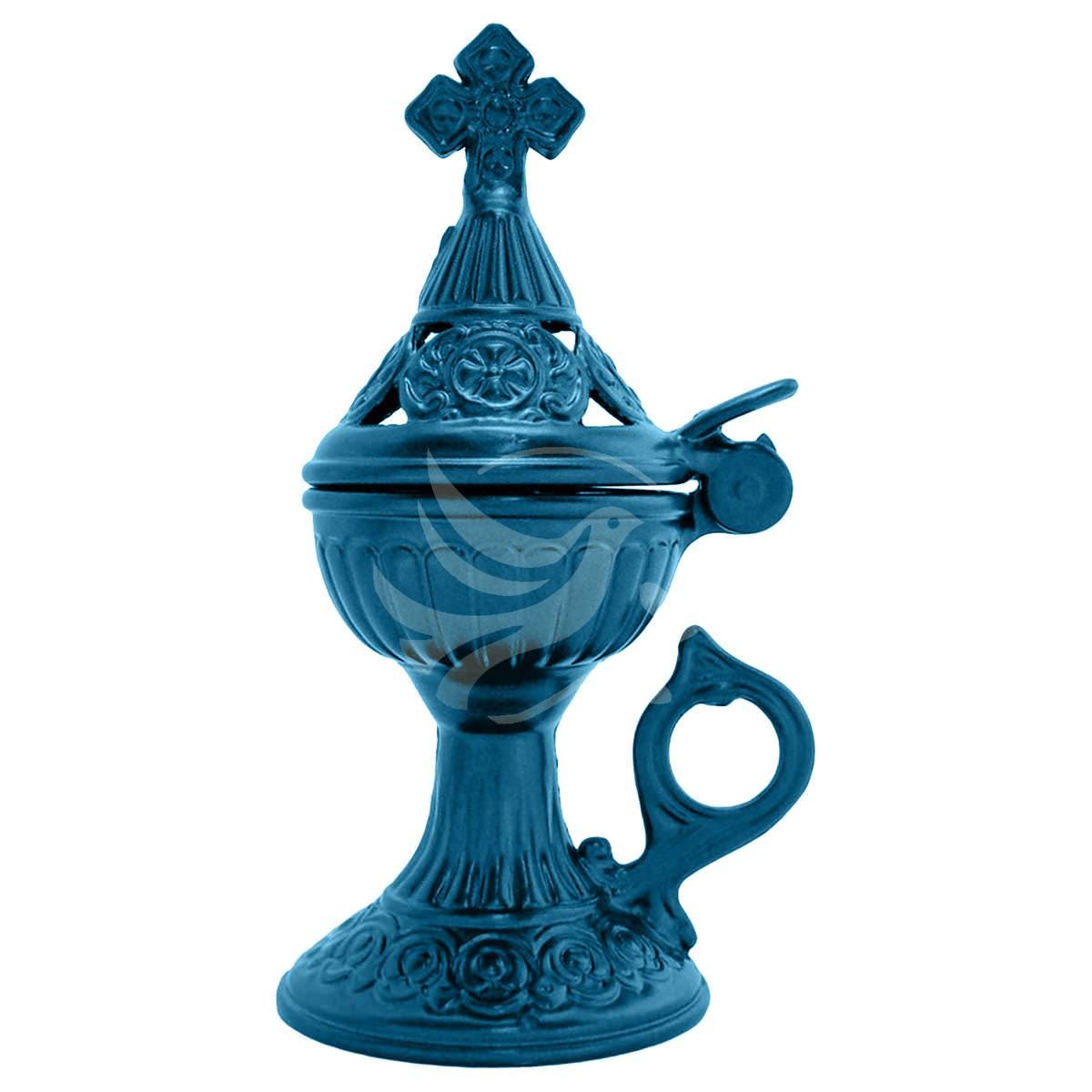 Byzantine Incense Burner With Lid, Metallic Thimiato With Handle