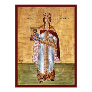 Saint Theodora the Empress Icon, Handmade Greek icon of Saint Theodora, Byzantine art wall hanging plaque, christian gift