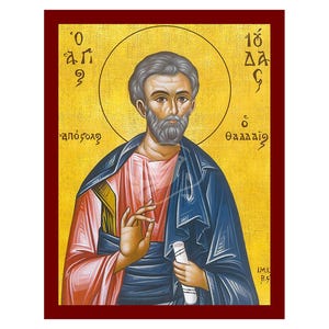 Saint Jude Thaddaeus the Apostle, Handmade Greek icon of Saint Jude Thaddaeus, Byzantine art wall hanging plaque, christian gift