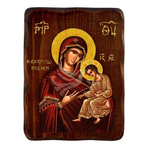 Unsere Liebe Frau die Volle der Gnade Ikone, handgemachte Ikone von Panagia Kecharitomeni, byzantinische Kunst Wandbehang Plakette, religiöses Geschenk, christliches Dekor