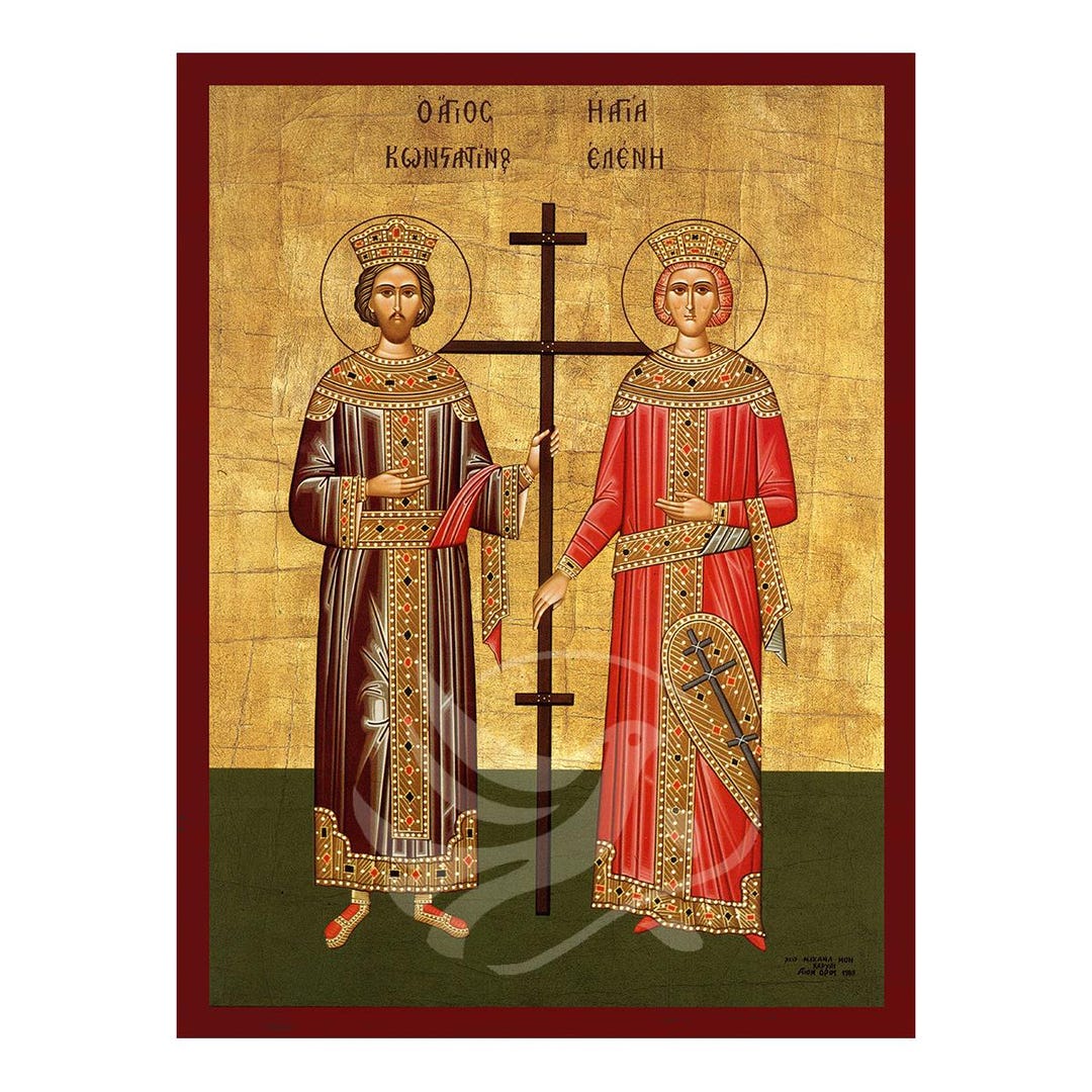 Saints Constantine and Helen Icon, Handmade Icon of Agioi Konstantinos — free download