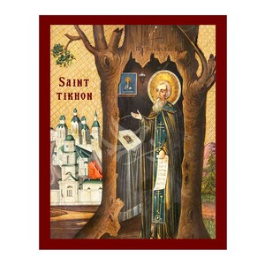 Saint Tikhon Icon, Handmade Orthodox Icon of Saint Tikhon, Byzantine Art Wall Hanging Plaque, Christian Religious Art