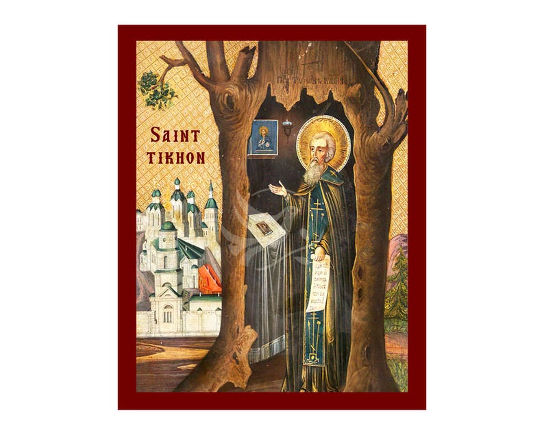 Saint Tikhon Icon, Handmade Orthodox Icon of Saint Tikhon, Byzantine Art Wall Hanging Plaque, Christian Religious Art