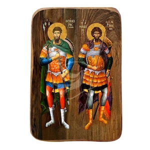 Saints Theodore Baptism Favor Set of 20 pieces, Christening Icon, Bomboniera Handmade Byzantine icon 9x6cm, Christian Gift