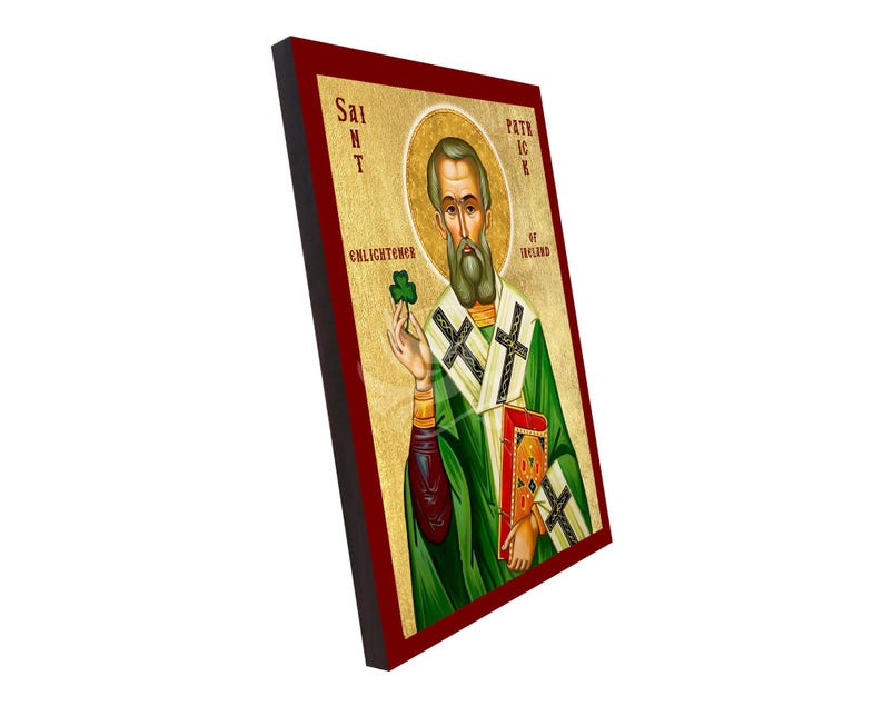 St. Patrick Religious Icon Pattern Saint Patrick of Ireland Icon, Handmade Religious Icon of Saint Patrick ...