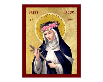 Icono de Santa Rosa de Lima, icono católico hecho a mano de Santa Rosa de Lima, placa de arte bizantino para colgar en la pared, arte religioso cristiano