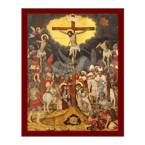 The Crucifixion of Jesus Christ, Handmade Christian Icon, Jesus Christ Byzantine art, Byzantine wall hanging wood plaque, gift idea