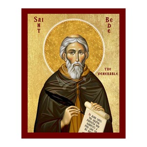 Saint Bede the Venerable Icon, Handmade Christian Icon of Saint Bede, Byzantine Art Wall Hanging Plaque, Christian Religious Art