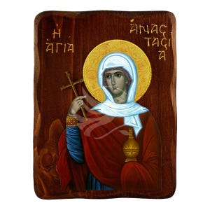 Saint Anastasia icon, Handmade Greek Orthodox icon of St Anastasia, Byzantine art wall hanging plaque, religious gift, christian decor