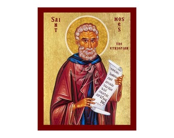 Ícono de San Moisés Etíope, Ícono religioso de San Moisés hecho a mano, Placa de arte bizantino para colgar en la pared, Arte religioso cristiano
