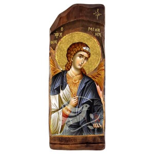 Archangel Michael icon, Handmade Greek Orthodox icon of Archangel, Byzantine art wall hanging plaque, religious gift