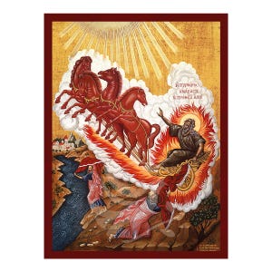 Prophet Elijah Icon, Handmade Byzantine icon of Prophet Elijah, Religious art wall hanging plaque, christian gift
