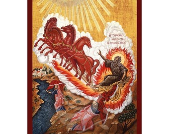 Prophet Elijah Icon, Handmade Byzantine icon of Prophet Elijah, Religious art wall hanging plaque, christian gift