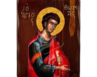 Saint Thomas icon, Handmade Greek Orthodox icon of St Thomas, Byzantine art wall hanging plaque, religious gift, christian decor