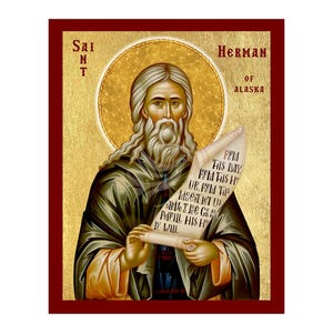 Saint Herman of Alaska Icon, Handmade Christian Icon of Saint Herman, Byzantine Art Wall Hanging Plaque, Christian Religious Art