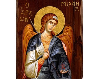 大天使ミカエルのアイコン、手作りのギリシャ風大天使ミカエルの