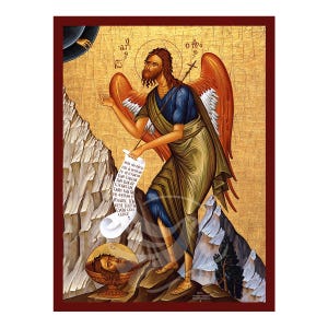 Icono de San Juan Bautista, icono bizantino hecho a mano de San Juan Bautista, placa de arte religioso para colgar en la pared, regalo cristiano