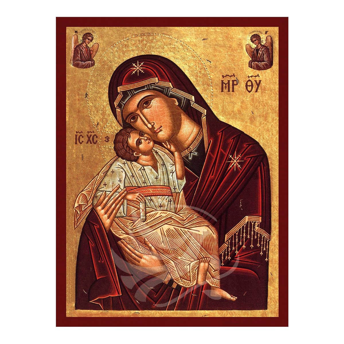 The Sweet-Kissing Mother Icon, Handmade Greek icon of Virgin Mary Sweet Kiss, Byzantine art wall hanging plaque, christian gift