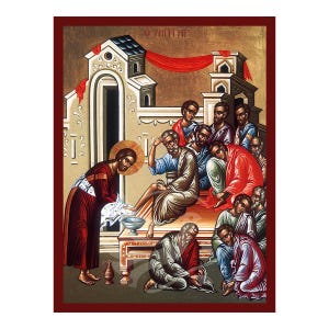 Jesus Christus die Fußwaschung Ikone, Handgemachte griechisch kyrillische Ikone von Jesus Christus, byzantinische Kunst Wandbehang, kyrillische Ikone