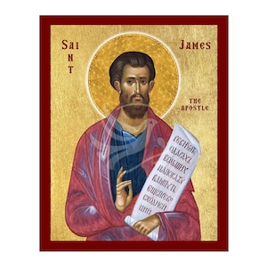 Saint James the Apostle Icon, Handmade Christian Icon of Saint James, Byzantine Art Wall Hanging Plaque, Christian Religious Art