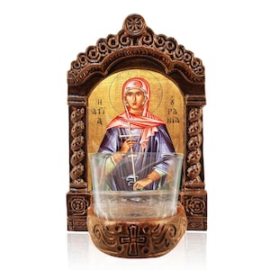 Saint Urania Vigil Lamp, Saint Urania Greekmade Tabletop Icon, Handmade Ceramic Vigil Lamp with Glass Cup