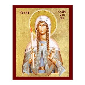 Saint Genevieve of Paris Icon, Handmade Christian Icon of Saint Genevieve, Byzantine Art Wall Hanging Plaque, Christian Religious Art