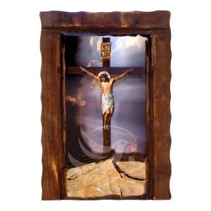 The Crucifixion of Jesus Icon, Handmade icon of The Crucifixion, Byzantine art wall hanging plaque, religious gift, christian decor