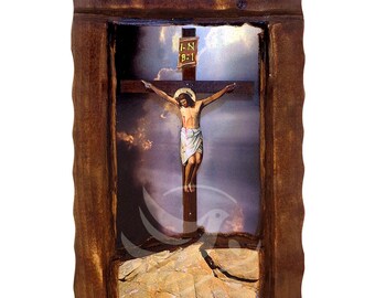 The Crucifixion of Jesus Icon, Handmade icon of The Crucifixion, Byzantine art wall hanging plaque, religious gift, christian decor