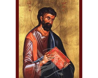Saint Mark the Evangelist Icon, Handmade Byzantine icon of Agios Markos, Religious art wall hanging plaque, christian gift