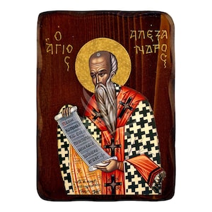 Saint Alexander icon, Handmade Greek Orthodox icon of St Alexander, Byzantine art wall hanging plaque, religious gift, christian decor