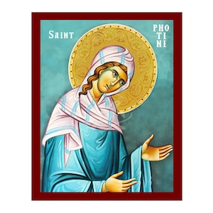 Saint Photini Icon, Handmade Orthodox Icon of Saint Photini, Byzantine Art Wall Hanging Plaque, Christian Religious Art