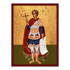 Saint Phanourios the Martyr Icon, Handmade Greek icon of Saint Phanourios, Byzantine art wall hanging plaque, christian gift
