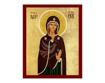 Virgin Mary icon Panagia of Silence, Handmade Christian Icon, Mother of God Byzantine art, Theotokos wall hanging wood plaque, gift idea