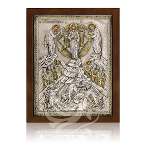 The Transfiguration of Jesus Christ Silver Gold Icon 31x25cm, Handmade Religious Art, Gold 24k & Silver 925 Our Lord Jesus, Christian Gift
