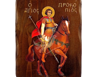 Saint Procopius icon, Handmade Greek Orthodox icon of St Procopius, Byzantine art wall hanging plaque, religious gift, christian decor