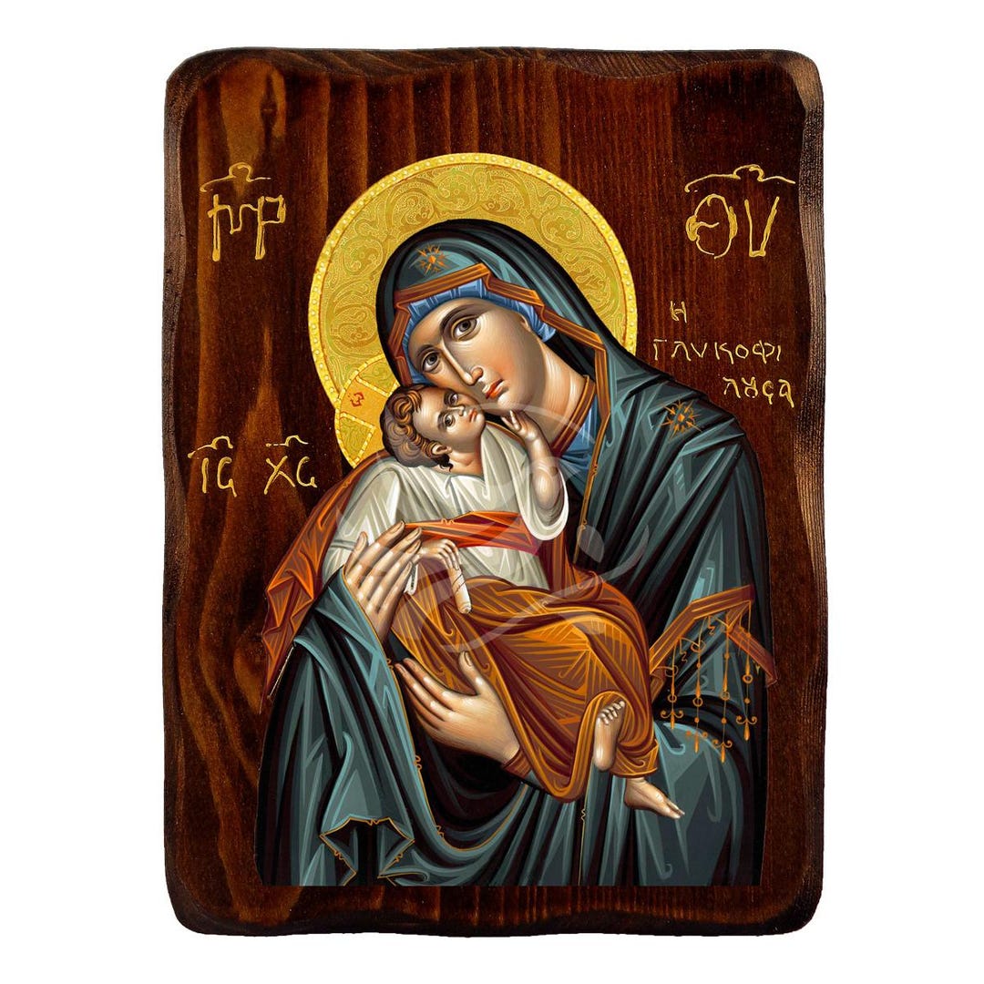 Virgin Mary Sweet Kissing Icon, Handmade Wooden Icon of Panagia ...