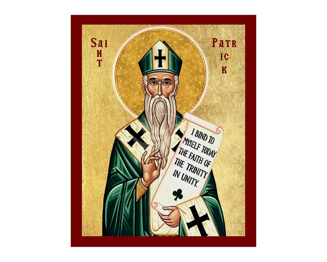 St. Patrick Religious Icon Pattern Saint Patrick of Ireland Icon, Handmade Christian Icon of Saint Patrick ...