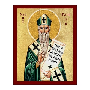 Saint Patrick of Ireland Icon, Handmade Christian Icon of Saint Patrick, Byzantine Art Wall Hanging Plaque, Christian Religious Art