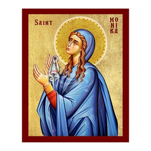 Saint Monica Icon, Handmade Religious Icon of Saint Monica, Byzantine Art Wall Hanging Plaque, Christian Religious Art