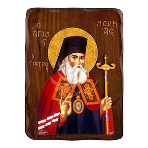 Ícone de São Lucas, o Médico, Ícone ortodoxo grego feito à mão de São Lucas, Placa de parede de arte bizantina, presente religioso, decoração cristã
