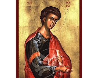 Saint Thomas the Apostle Icon, Handmade Greek icon of Saint Thomas, Byzantine art wall hanging plaque, christian gift
