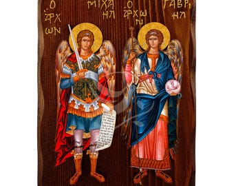 かなさま専用 大天使ミカエルとガブリエルのアイコン、手作りのギリシャの大天使の