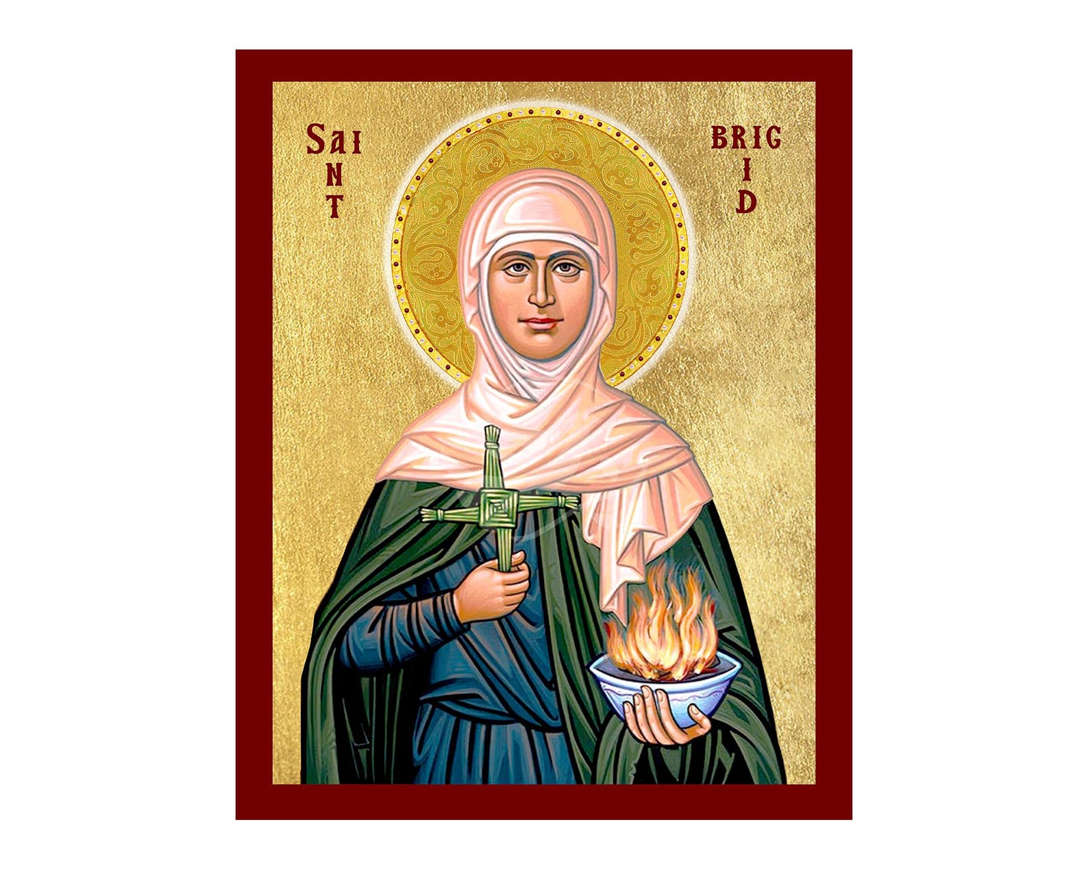 Saint Brigid of Ireland Icon, Handmade Christian Icon of Saint Brigid ...