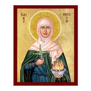 Saint Brigid of Ireland Icon, Handmade Christian Icon of Saint Brigid of Ireland, Byzantine Art Wall Hanging Plaque, Christian Religious Art
