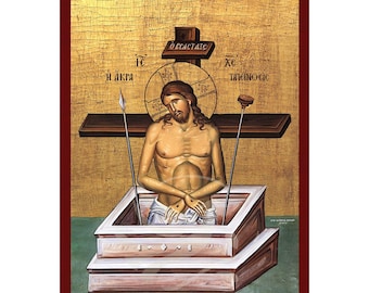 Pictogram Jezus Christus extreme nederigheid, handgemaakt Grieks-orthodox icoon van Jezus Christus, Byzantijnse kunst muur hangende plaquette, religieus cadeau